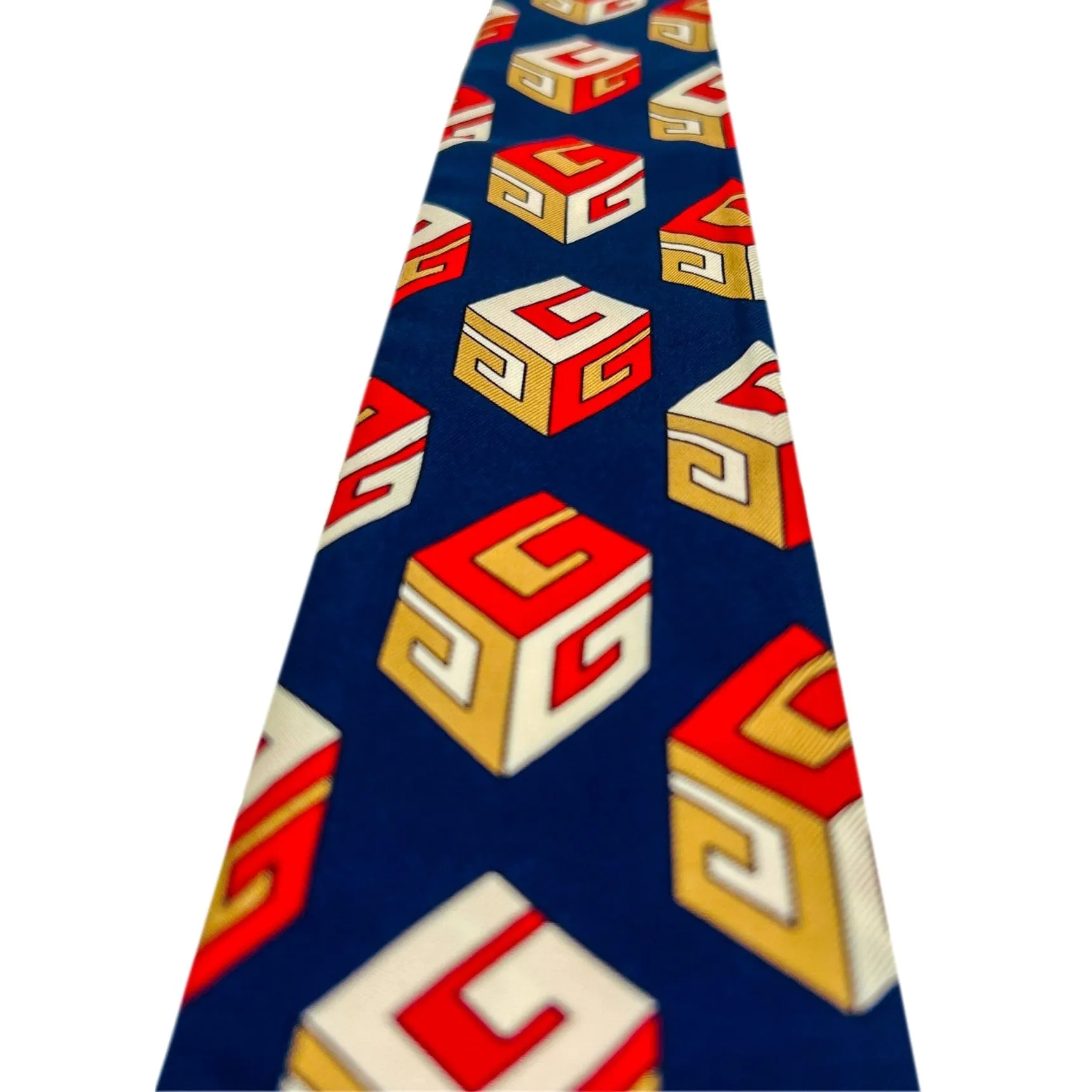 GUCCI Silk Cube G Print Neck Bow Scarf - Navy, Red, Tan