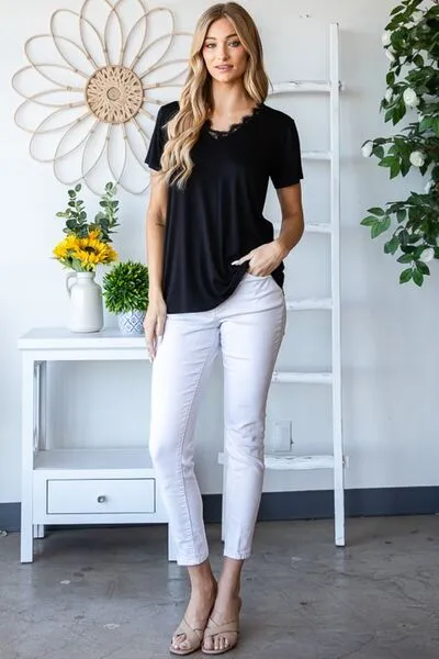 Hailey Lace Detail V-Neck Short Sleeve T-Shirt - Online Exclusive