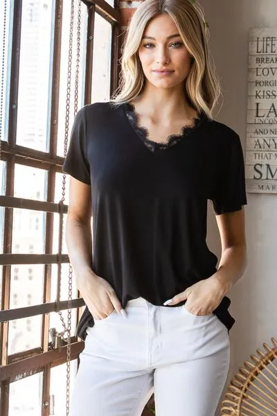 Hailey Lace Detail V-Neck Short Sleeve T-Shirt - Online Exclusive