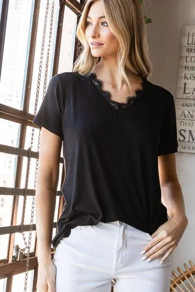 Hailey Lace Detail V-Neck Short Sleeve T-Shirt - Online Exclusive