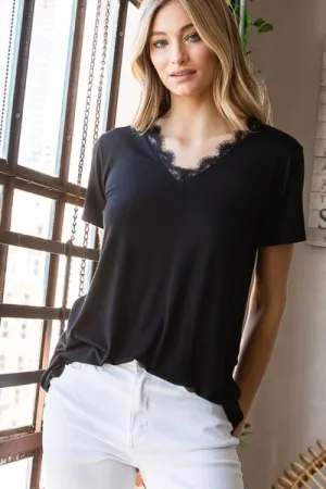 Hailey Lace Detail V-Neck Short Sleeve T-Shirt - Online Exclusive