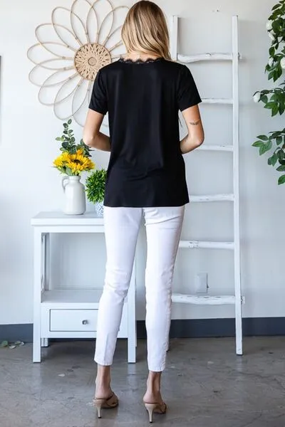 Hailey Lace Detail V-Neck Short Sleeve T-Shirt - Online Exclusive