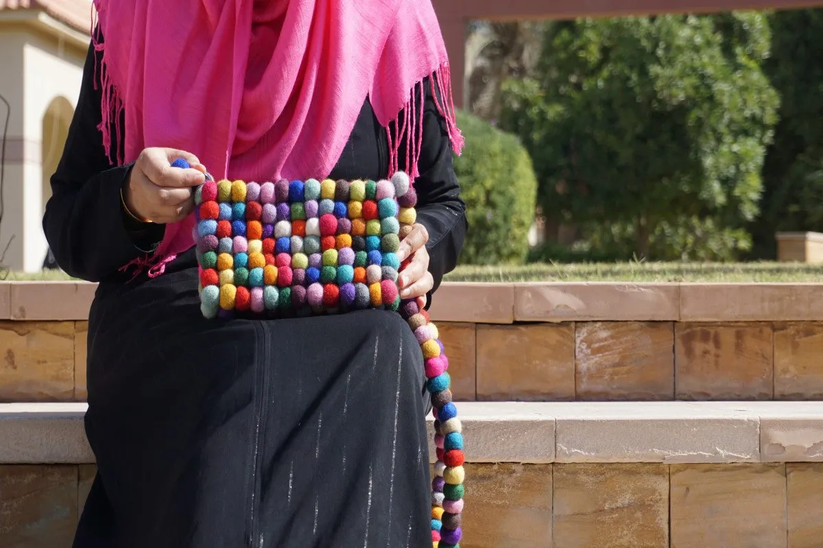 Handbag multi-coloured bobbles
