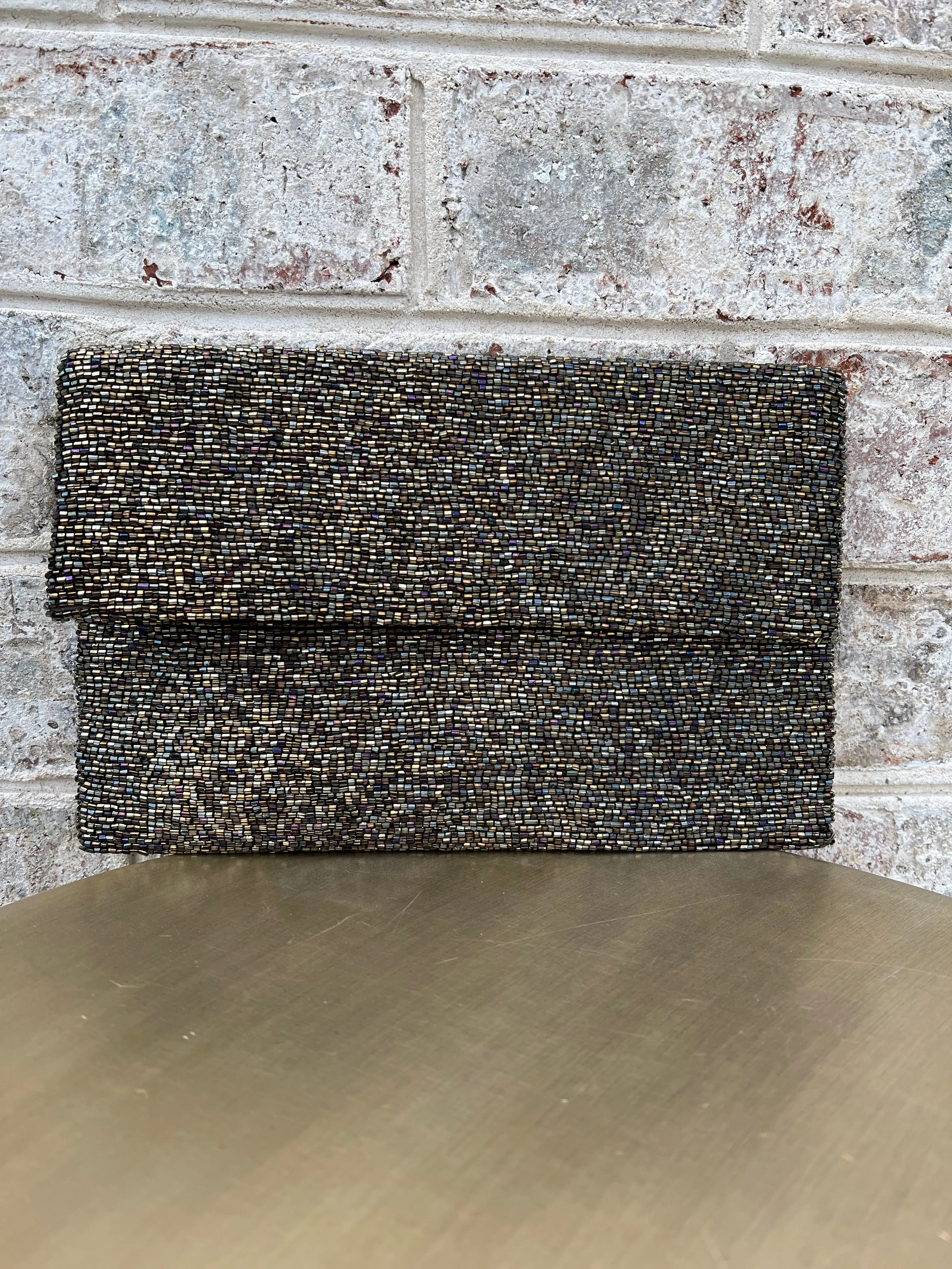 Handmade Beaded Half Flap Clutch Handbag