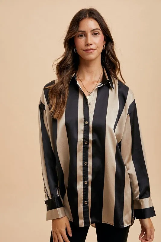 Hazel Blues® |  Annie Wear Striped Dropped Shoulder Button Up Shirt