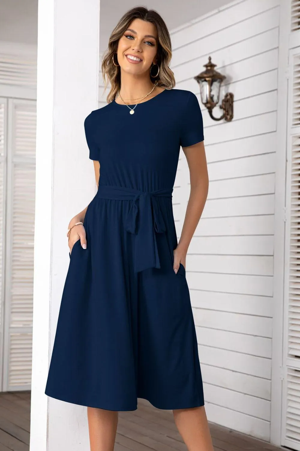 Hazel Blues® | Belted Tee Dress With Pockets