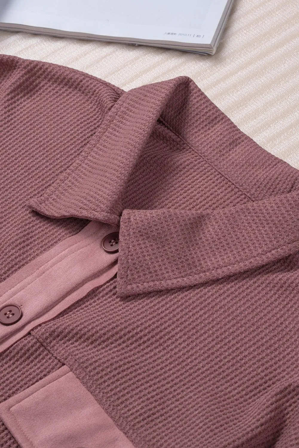 Hazel Blues® | Contrast Waffle-Knit Shirt Jacket