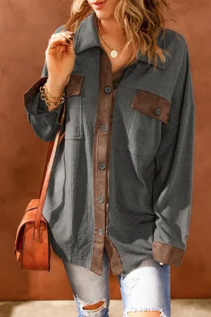 Hazel Blues® | Contrast Waffle-Knit Shirt Jacket