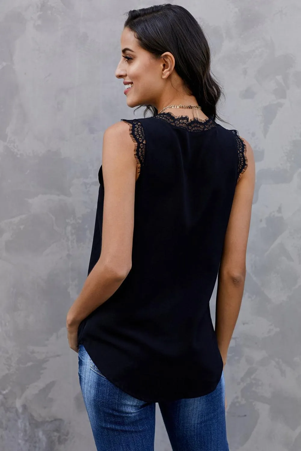 Hazel Blues® | Eyelash Lace V-Neck Tank Top