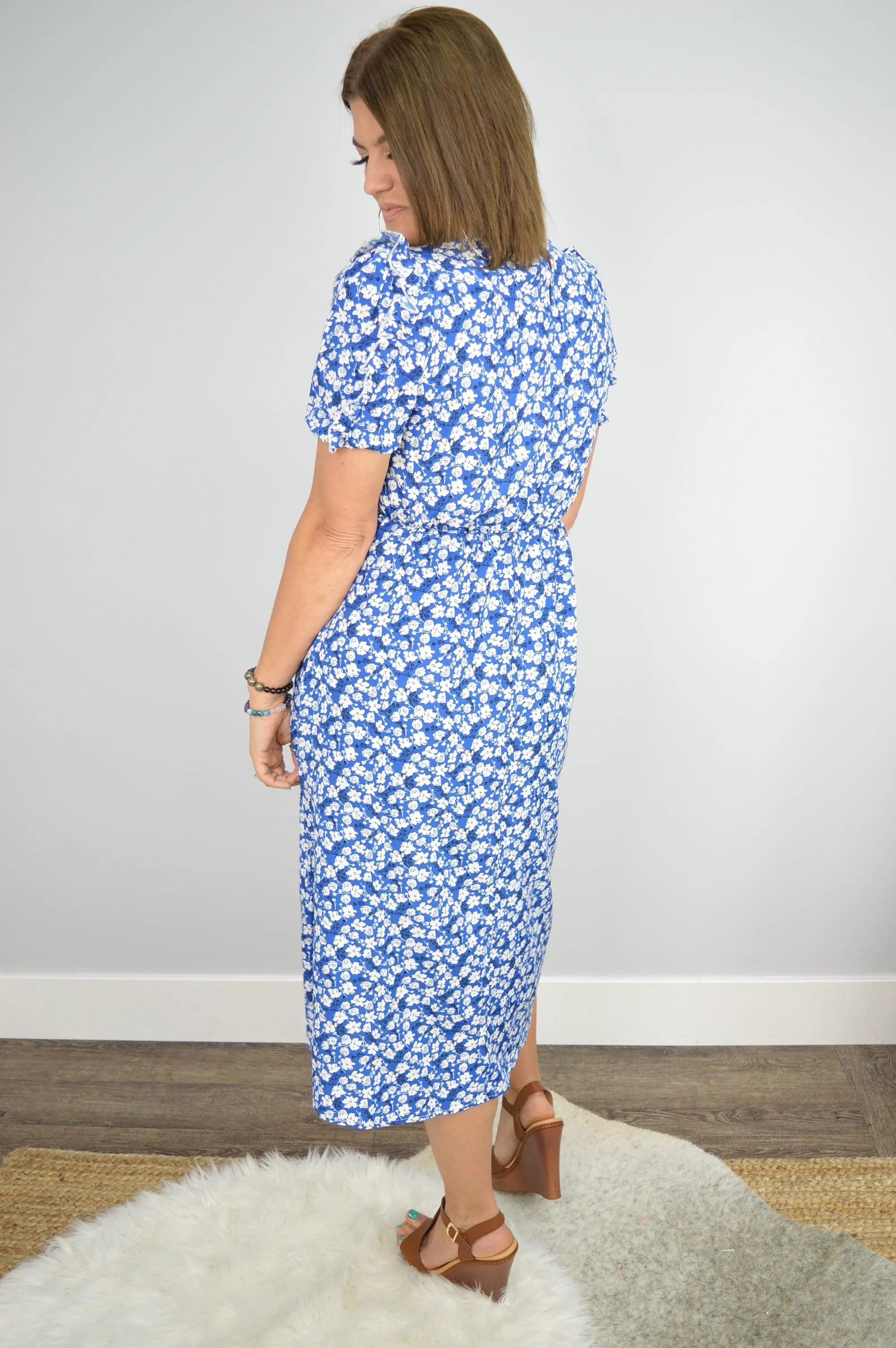 Hazel Blues® | Floral Round Neck Split Midi Dress
