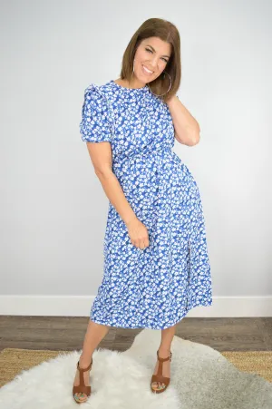 Hazel Blues® | Floral Round Neck Split Midi Dress