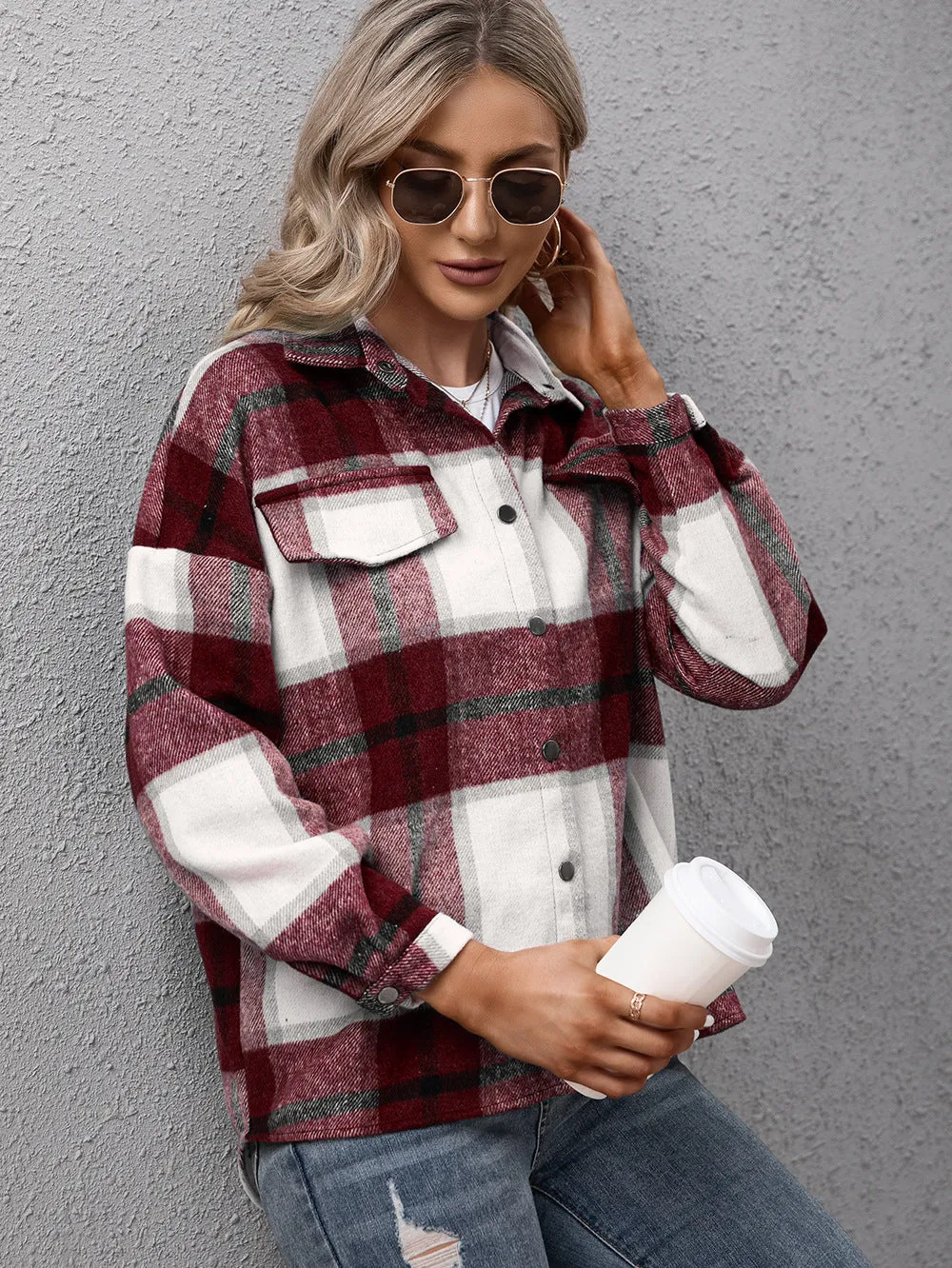 Hazel Blues® |  Plaid Long Sleeve Shirt Jacket