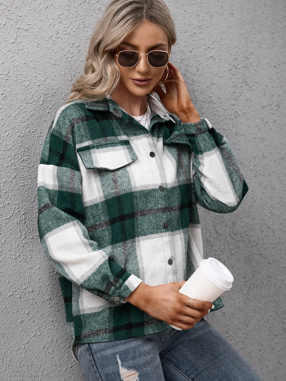 Hazel Blues® |  Plaid Long Sleeve Shirt Jacket