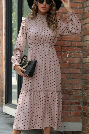 Hazel Blues® | Polka Dot Smocked Frill Trim Dress