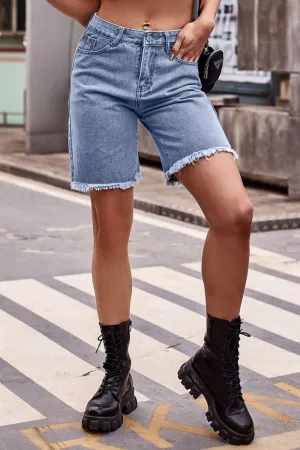 Hazel Blues® |  Raw Hem Denim Shorts with Pockets