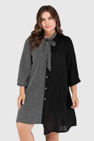 Hazel Blues® | Striped Color Block Tie-Neck Dress
