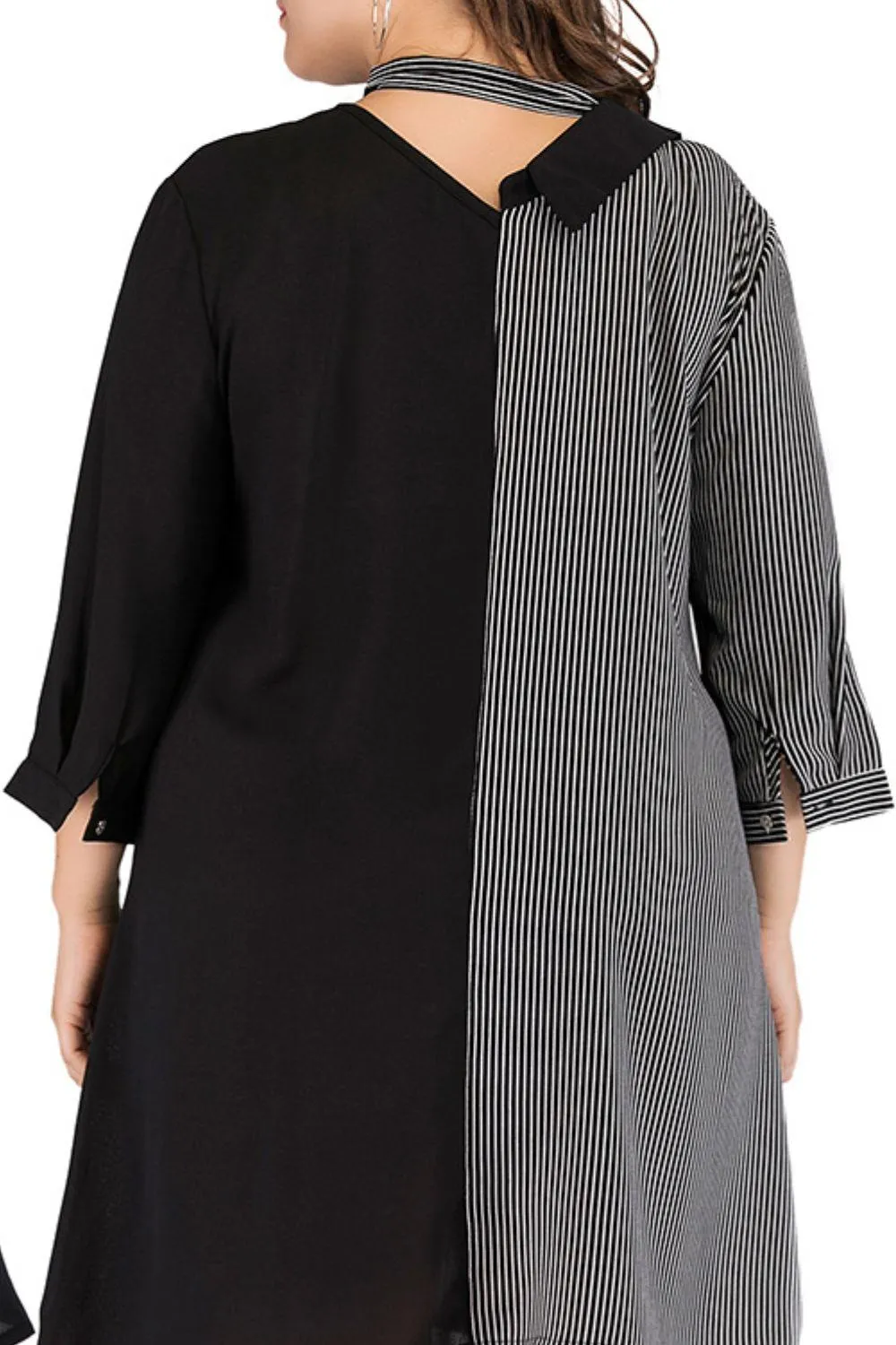 Hazel Blues® | Striped Color Block Tie-Neck Dress