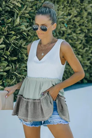 Hazel Blues® | Tricolor Frill Trim V-Neck Sleeveless Top