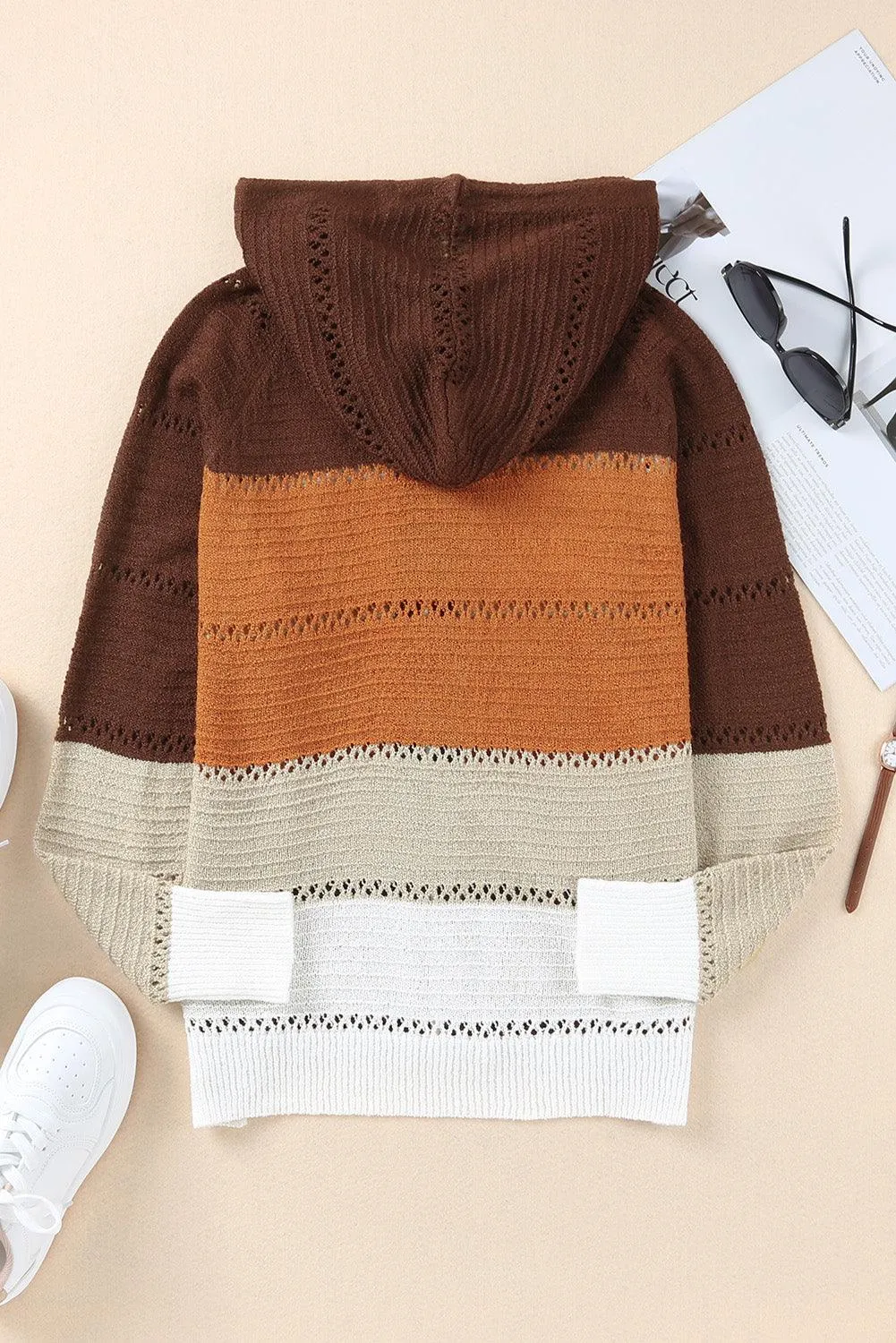 Hazel Blues® | Zip-Up Raglan Sleeve Openwork Hooded Cardigan