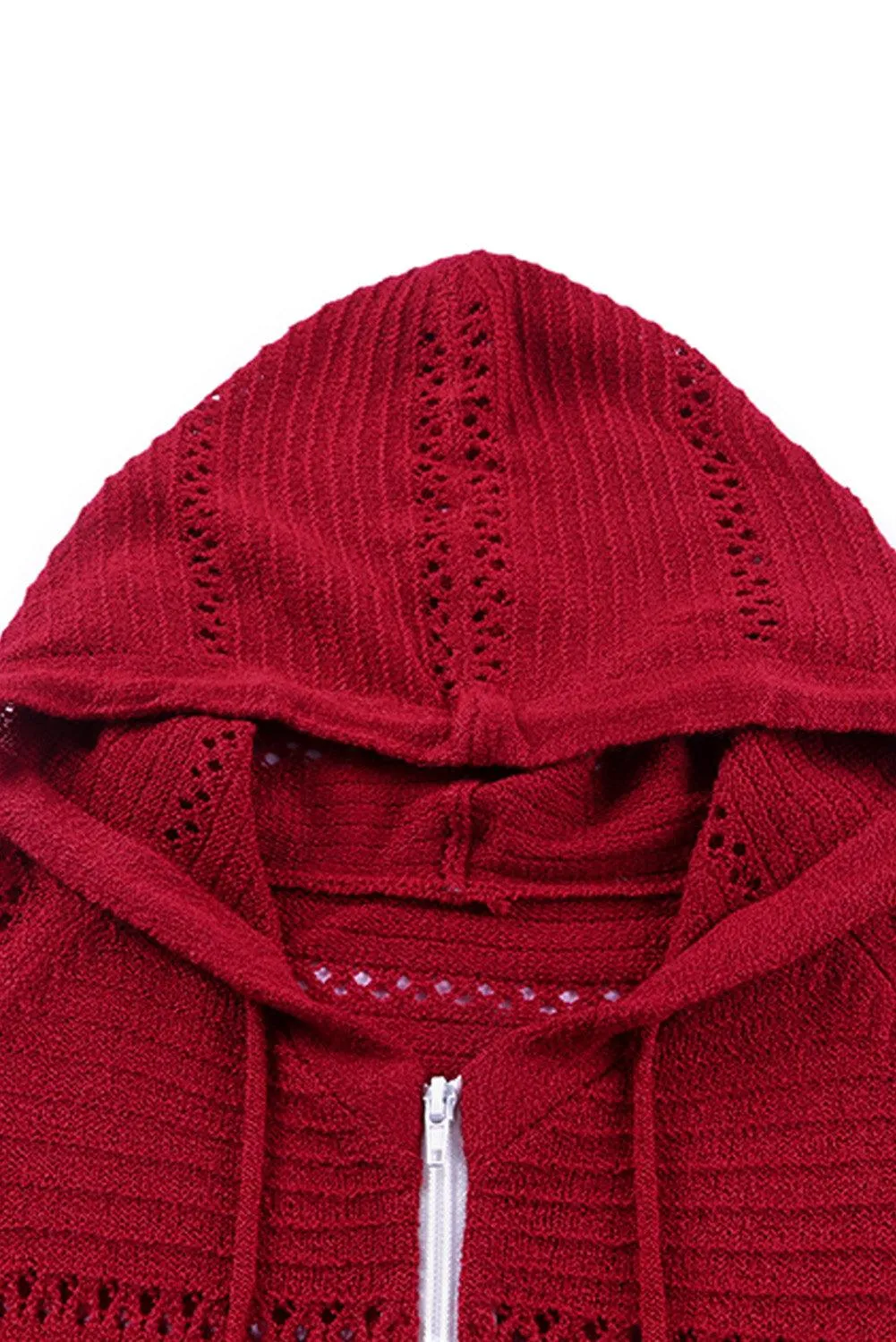 Hazel Blues® | Zip-Up Raglan Sleeve Openwork Hooded Cardigan