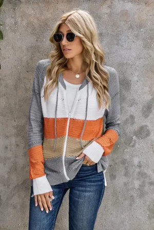Hazel Blues® | Zip-Up Raglan Sleeve Openwork Hooded Cardigan