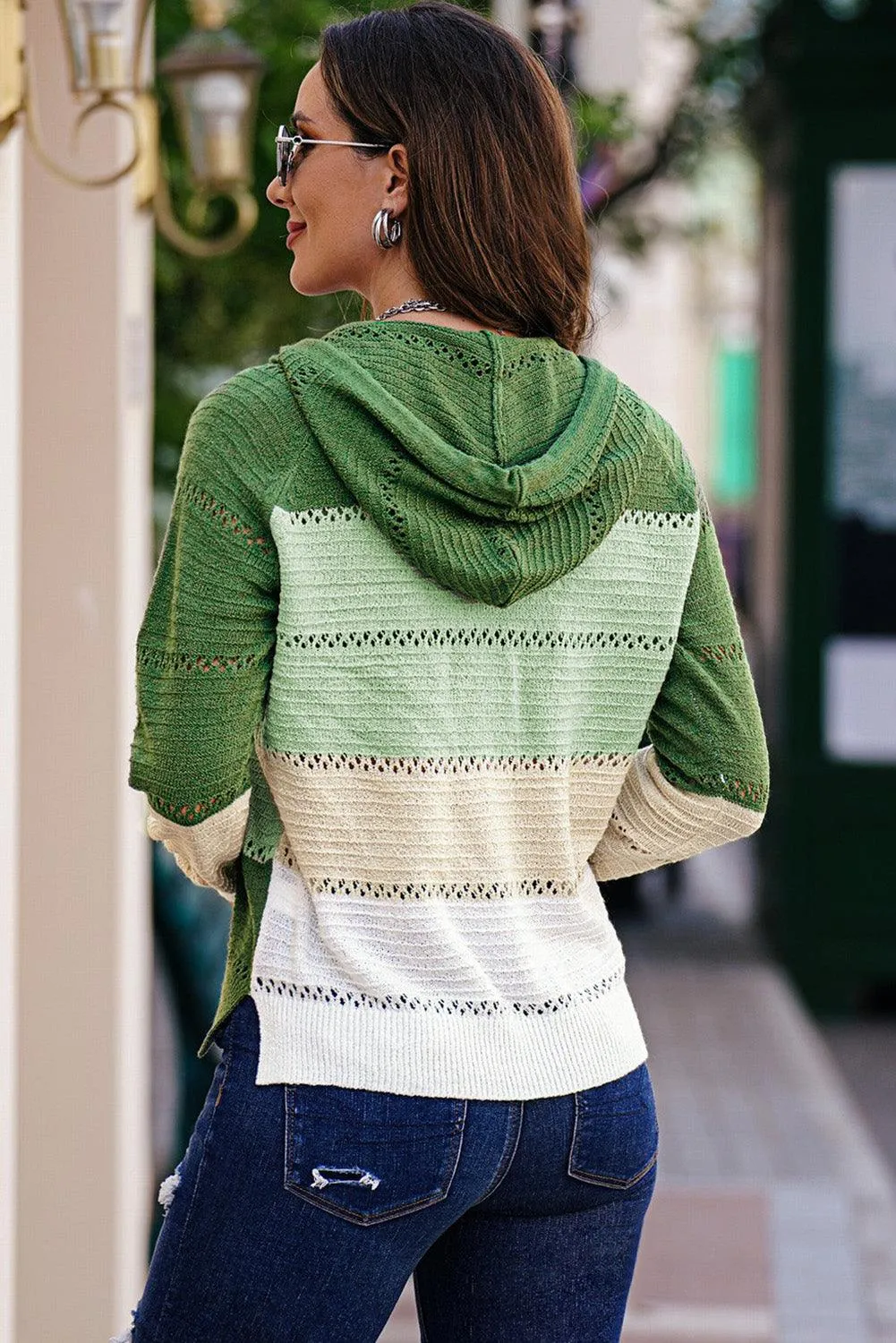 Hazel Blues® | Zip-Up Raglan Sleeve Openwork Hooded Cardigan