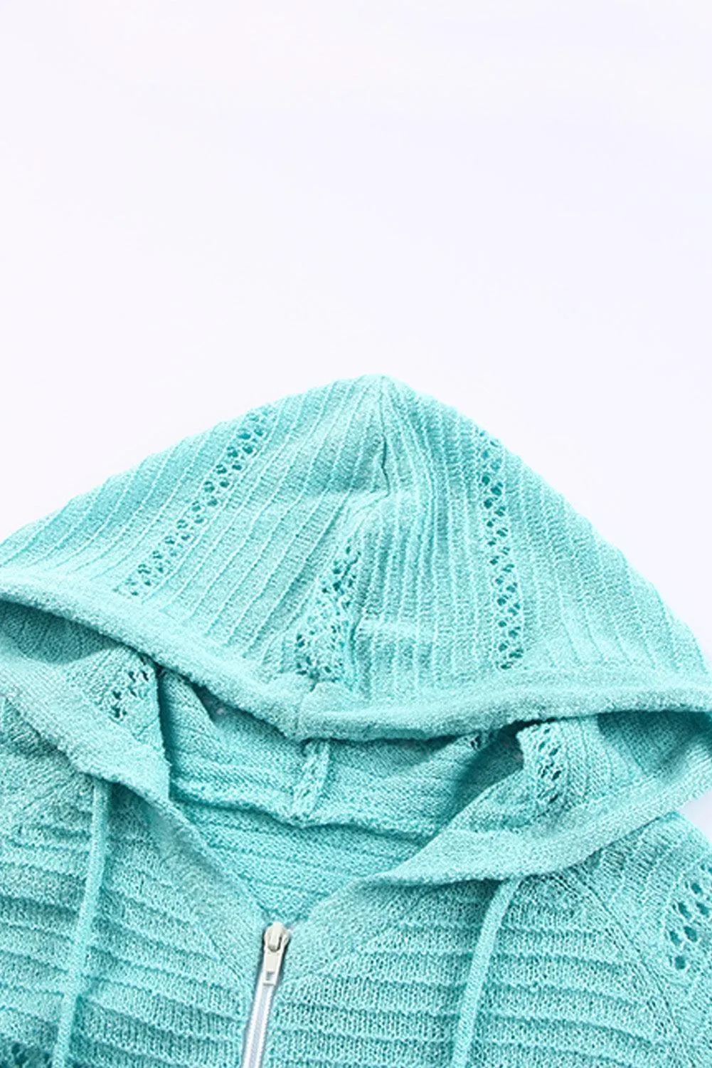 Hazel Blues® | Zip-Up Raglan Sleeve Openwork Hooded Cardigan