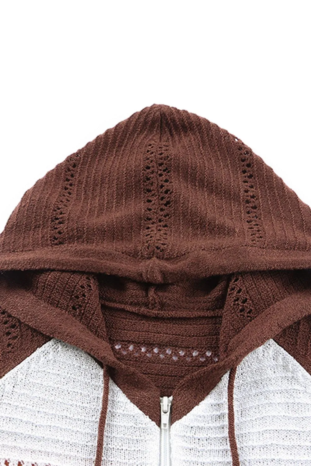 Hazel Blues® | Zip-Up Raglan Sleeve Openwork Hooded Cardigan