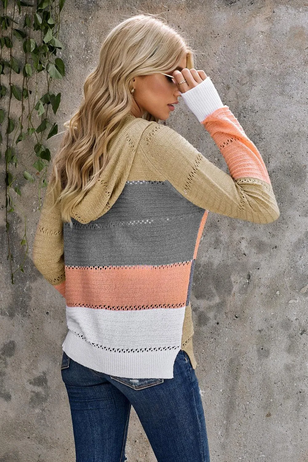 Hazel Blues® | Zip-Up Raglan Sleeve Openwork Hooded Cardigan