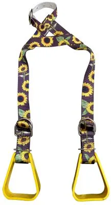 Heavy duty nylon adjustable buddy stirrups with a Sunflower print