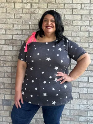Heimish Star Print Asymmetrical Neck Short Sleeve Top