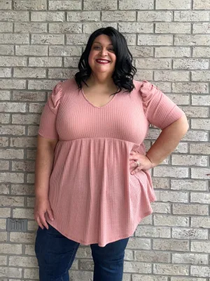 Heimish Waffle Knit V-Neck Babydoll Top