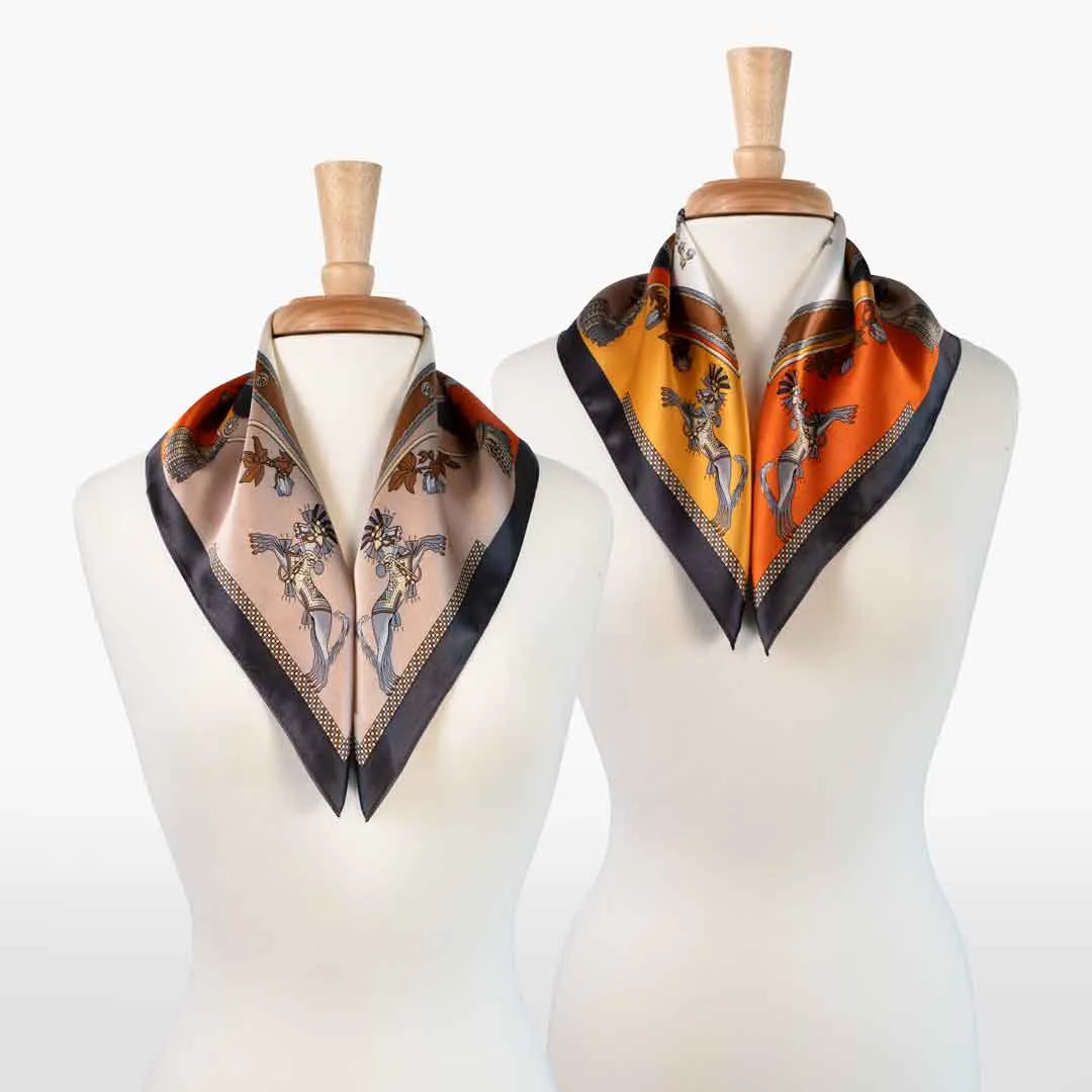 Helena - Stylized Equestrian Pattern Bold Amber & Tangerine Scarf