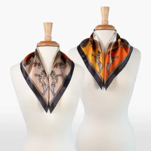 Helena - Stylized Equestrian Pattern Bold Amber & Tangerine Scarf