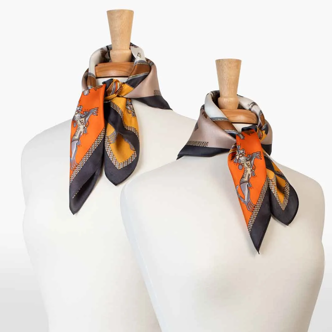 Helena - Stylized Equestrian Pattern Bold Amber & Tangerine Scarf