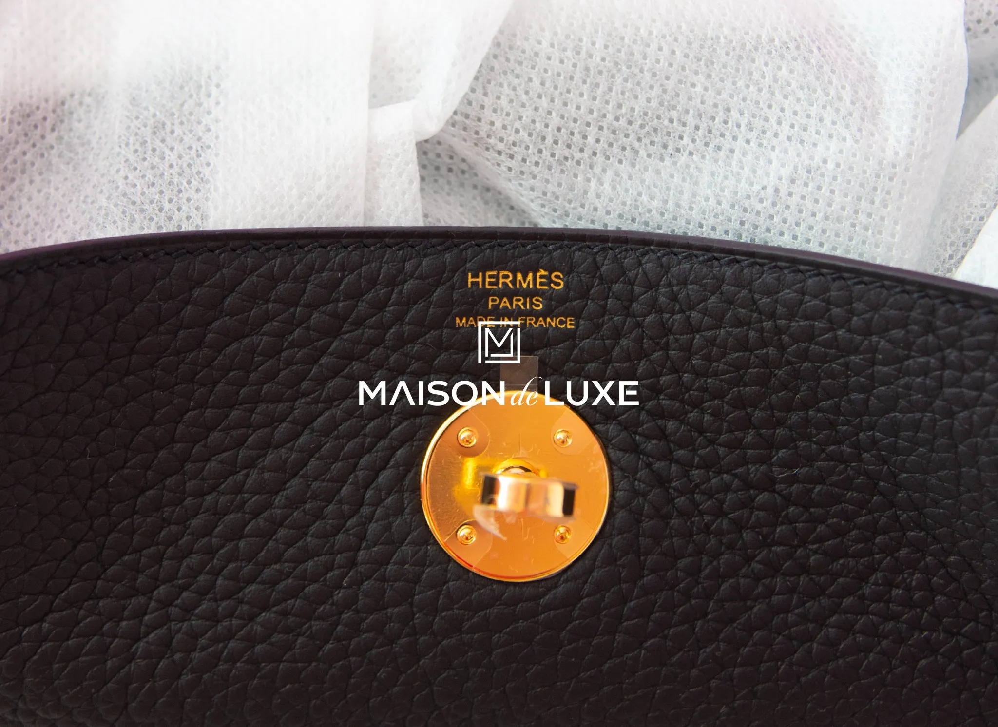 Hermes Black Clemence Lindy 26 Handbag