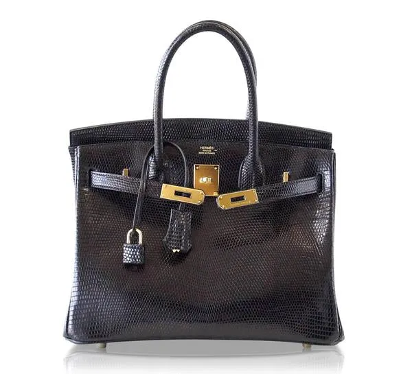 Hermès Birkin 30 Bag Noir Lizard GHW