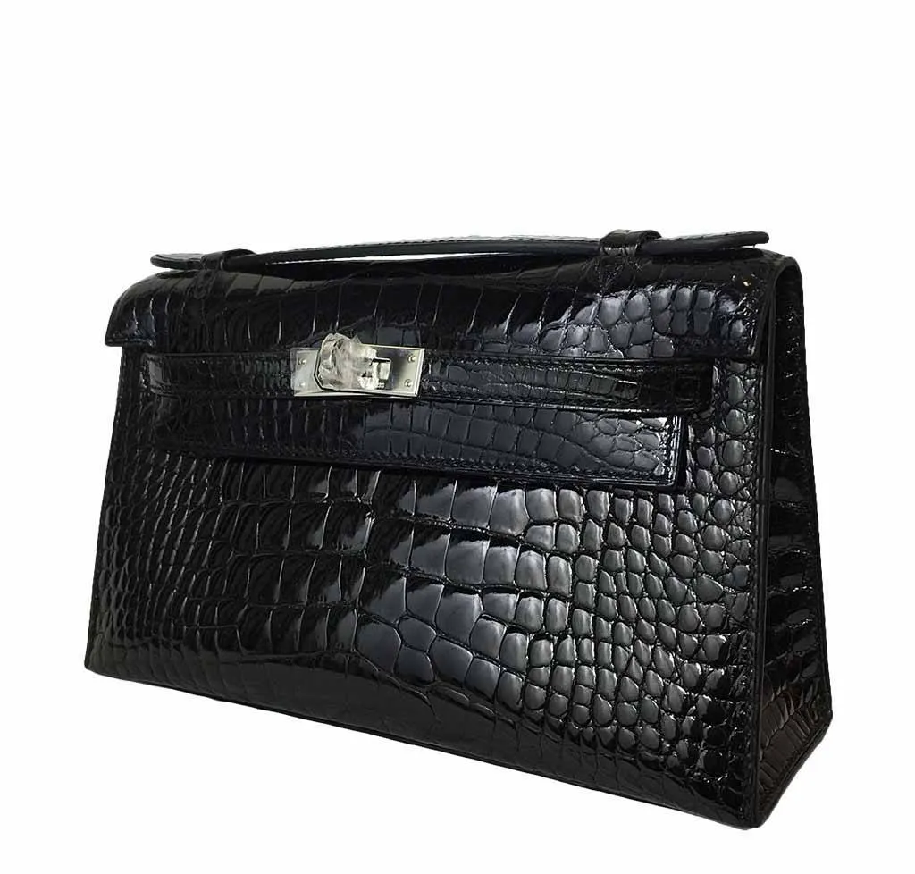 Hermès Kelly Mini Pochette Black Crocodile Bag PHW