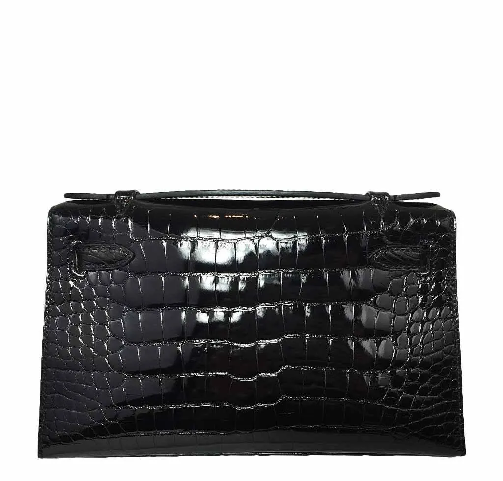 Hermès Kelly Mini Pochette Black Crocodile Bag PHW