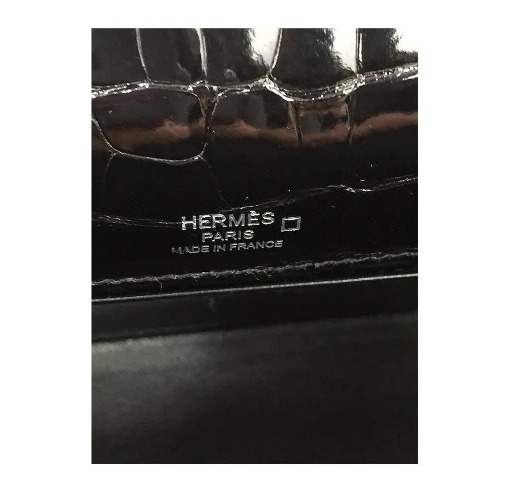 Hermès Kelly Mini Pochette Black Crocodile Bag PHW