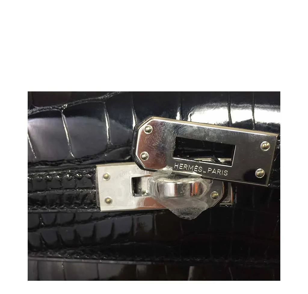 Hermès Kelly Mini Pochette Black Crocodile Bag PHW