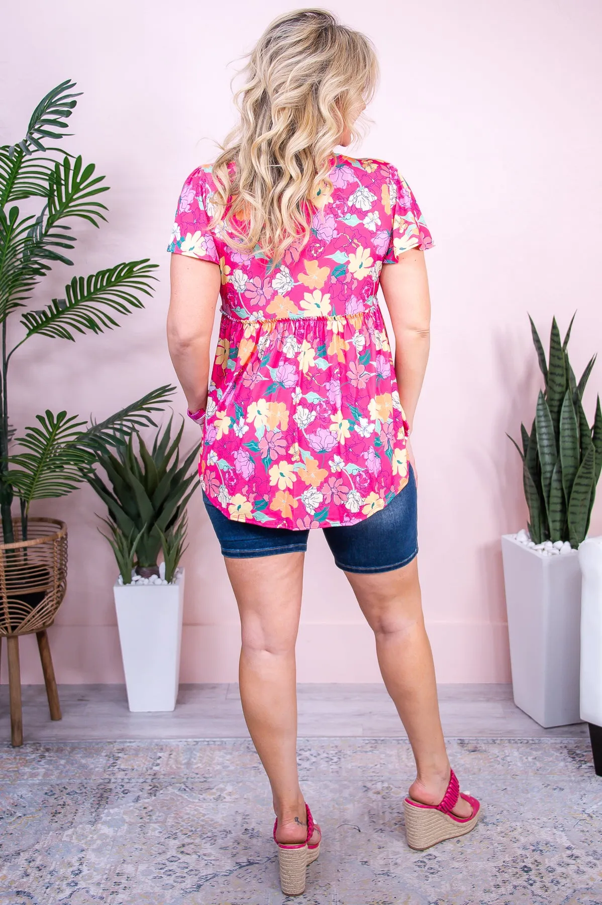 I'm Always Adorable Fuchsia/Multi Color Floral Babydoll Top - T9755FU
