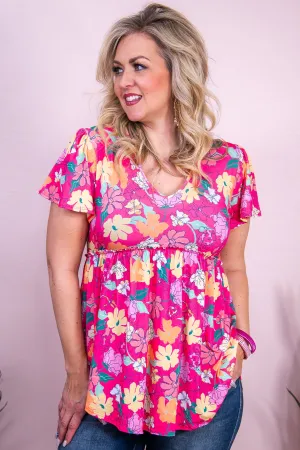 I'm Always Adorable Fuchsia/Multi Color Floral Babydoll Top - T9755FU