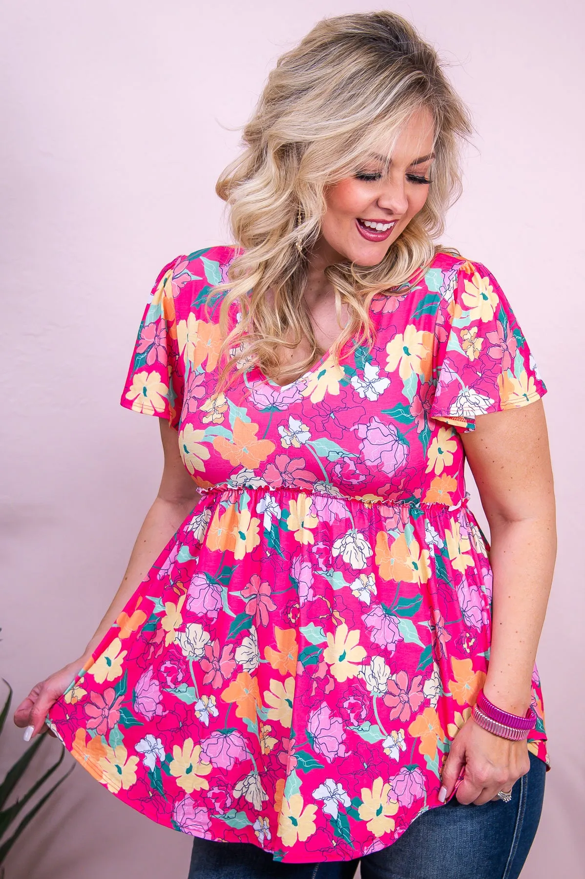 I'm Always Adorable Fuchsia/Multi Color Floral Babydoll Top - T9755FU
