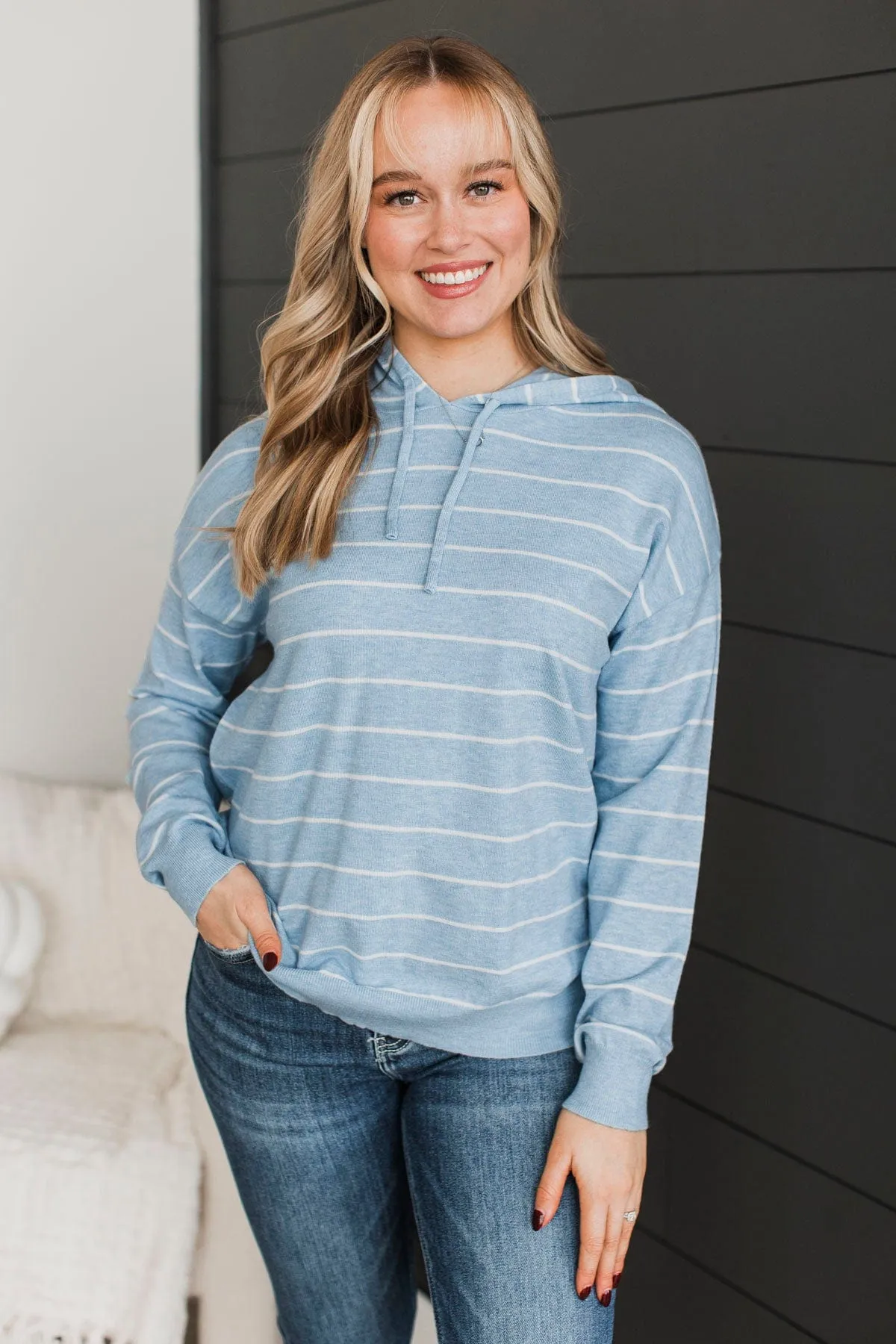 Incredible Memories Hooded Knit Top- Light Blue