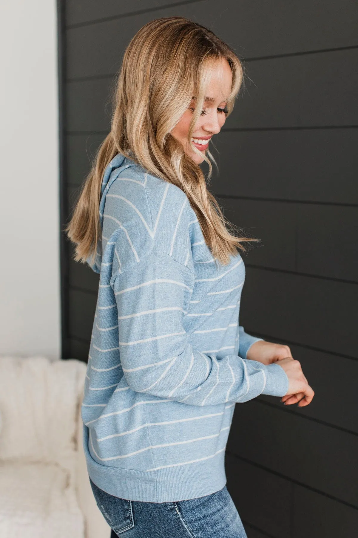 Incredible Memories Hooded Knit Top- Light Blue