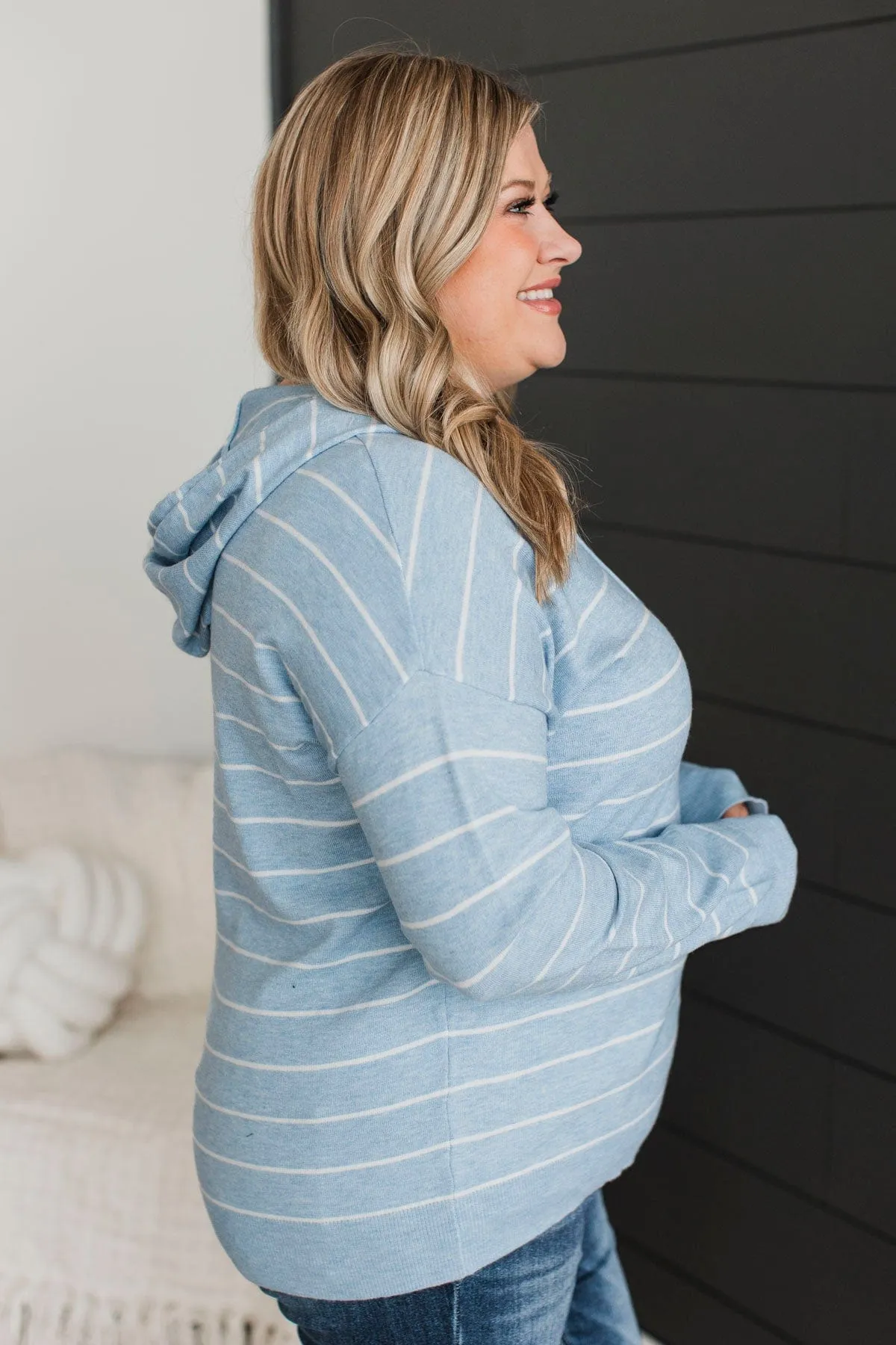 Incredible Memories Hooded Knit Top- Light Blue