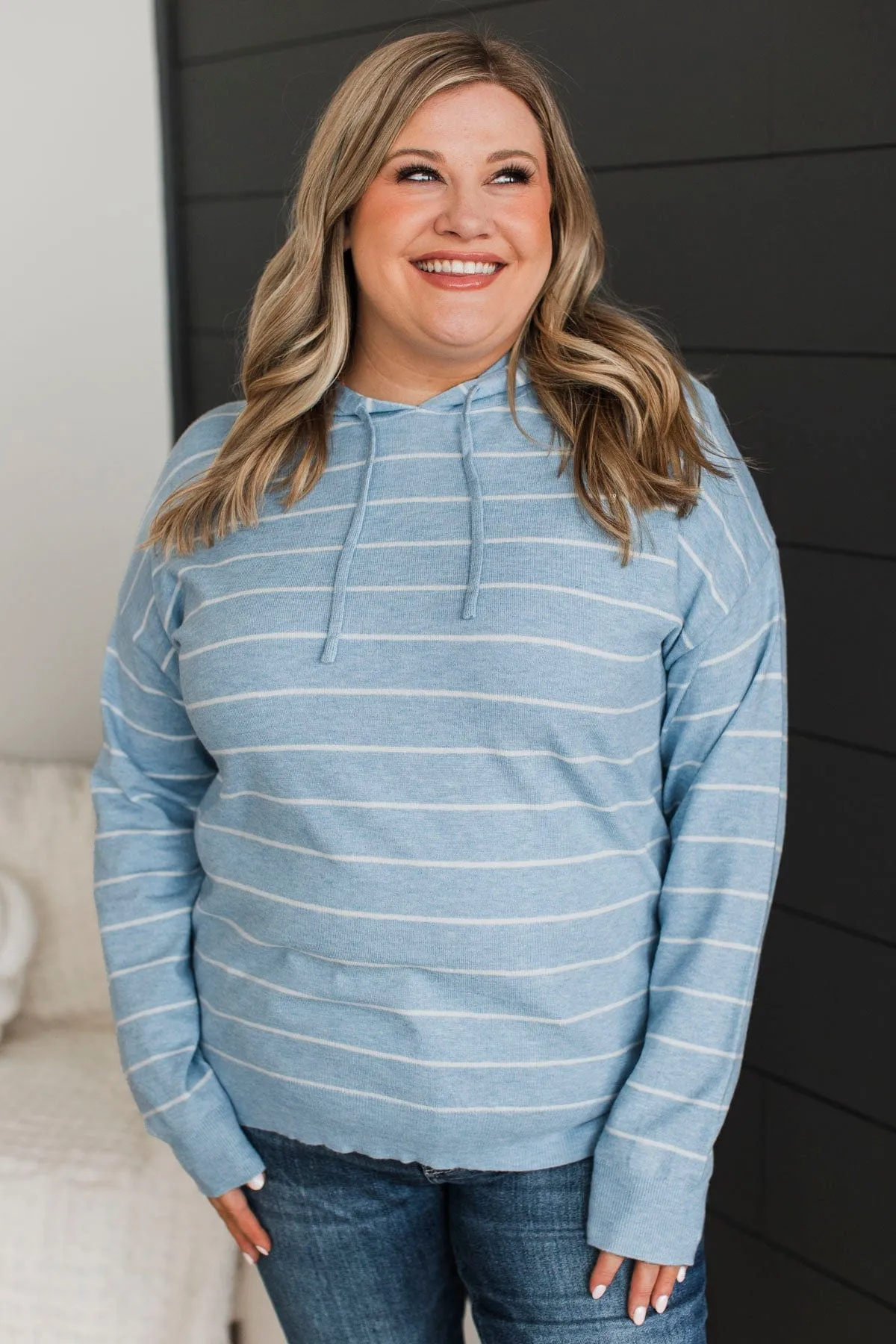 Incredible Memories Hooded Knit Top- Light Blue