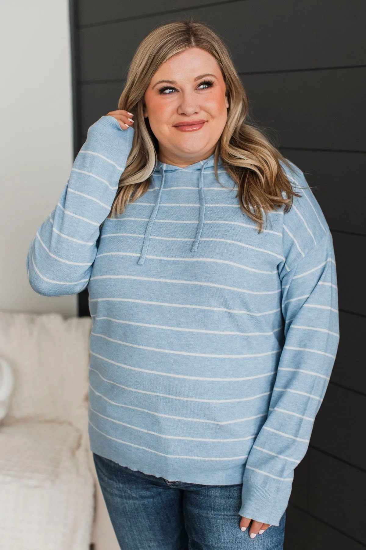 Incredible Memories Hooded Knit Top- Light Blue