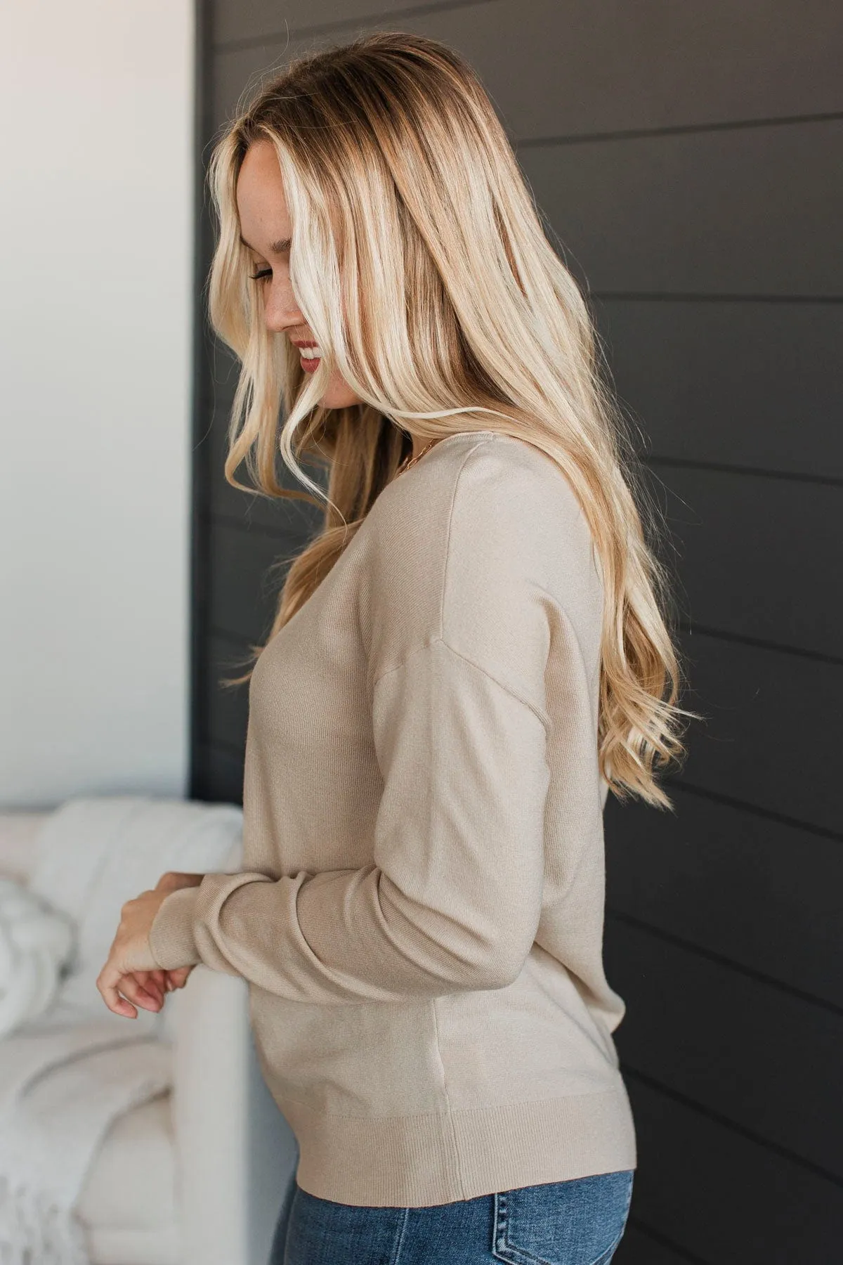 Infatuated With You Knit Sweater- Almond